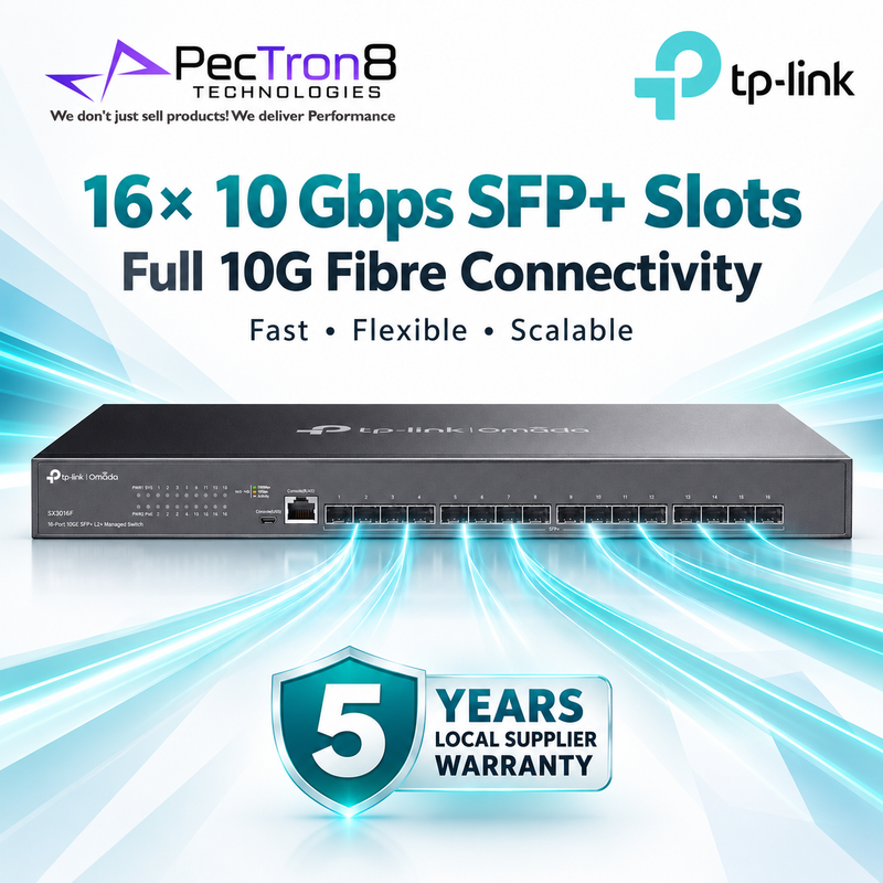 TP-Link Omada SX3016F 16-Port 10GE SFP+ L2+ Managed Switch – 320 Gbps, Static Routing, Omada SDN Cloud Management