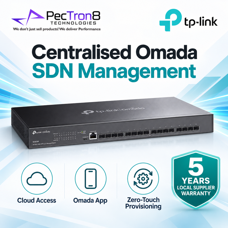 TP-Link Omada SX3016F 16-Port 10GE SFP+ L2+ Managed Switch – 320 Gbps, Static Routing, Omada SDN Cloud Management