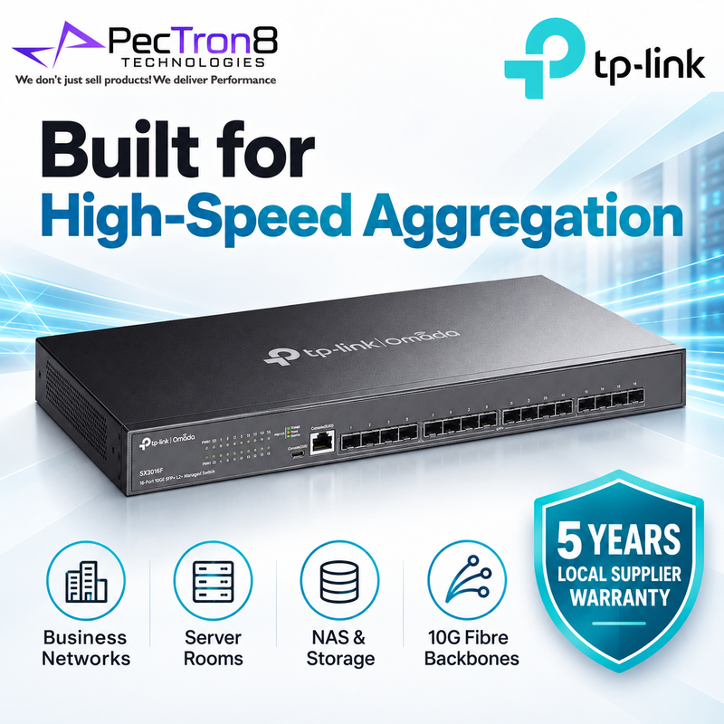 TP-Link Omada SX3016F 16-Port 10GE SFP+ L2+ Managed Switch – 320 Gbps, Static Routing, Omada SDN Cloud Management