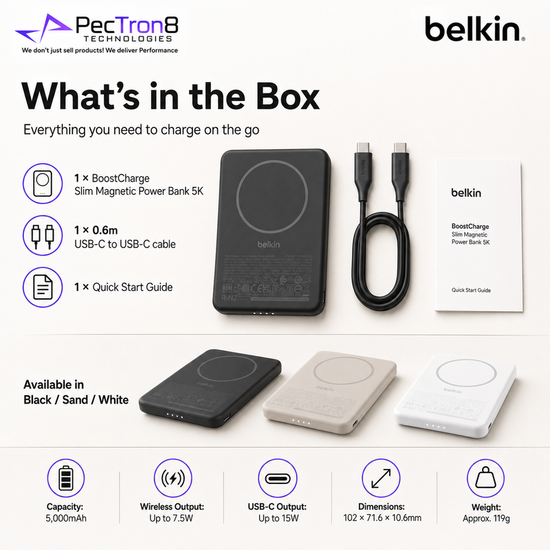 Belkin BoostCharge 5K Slim Magnetic Power Bank BPD010 – 5000mAh Wireless Portable Charger