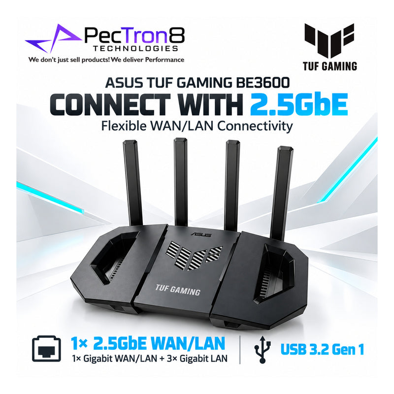 ASUS TUF Gaming BE3600 Dual-Band Wi-Fi 7 Gaming Router – 2.5GbE, AiMesh, USB 3.2, Quad-Core Processor