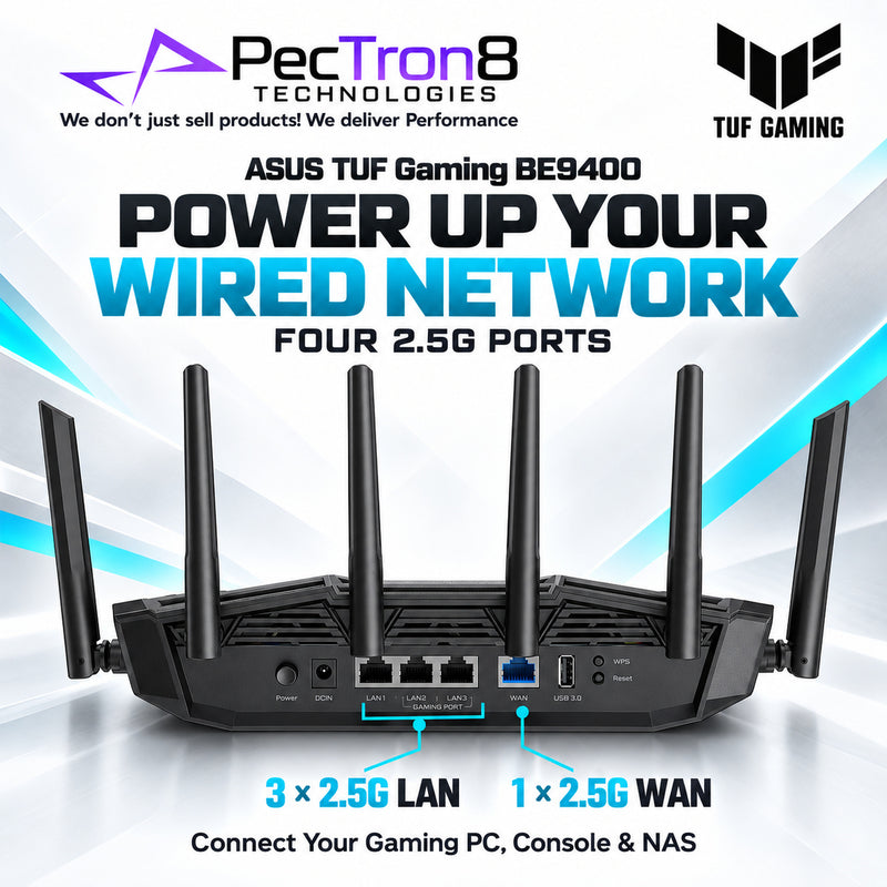 ASUS TUF Gaming TUF-BE9400 BE9400 Dual-Band Wi-Fi 7 Gaming Router – 10GbE, 2.5GbE, AiMesh, AiProtection Pro