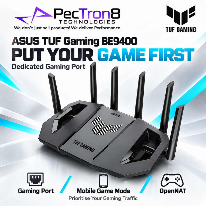 ASUS TUF Gaming TUF-BE9400 BE9400 Dual-Band Wi-Fi 7 Gaming Router – 10GbE, 2.5GbE, AiMesh, AiProtection Pro