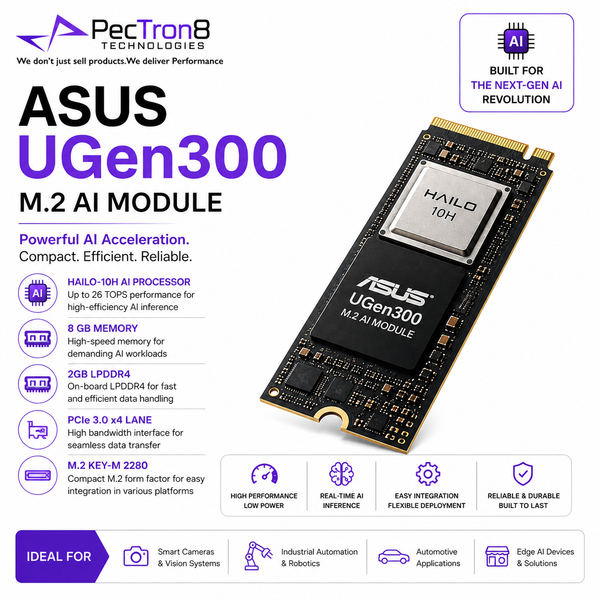ASUS UGen300 M2 AI Module, Hailo-10H, 8 GB LPDDR4,2 GB LPDDR4X, PCIe3 x 4 lane, M.2 Key-M 2280