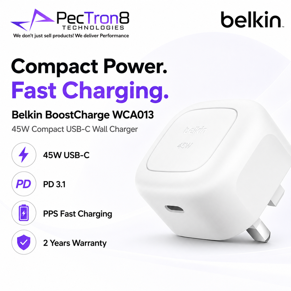 Belkin WCA013 Compact 45W USB-C Charger for iPhone, Samsung, iPad & Laptop