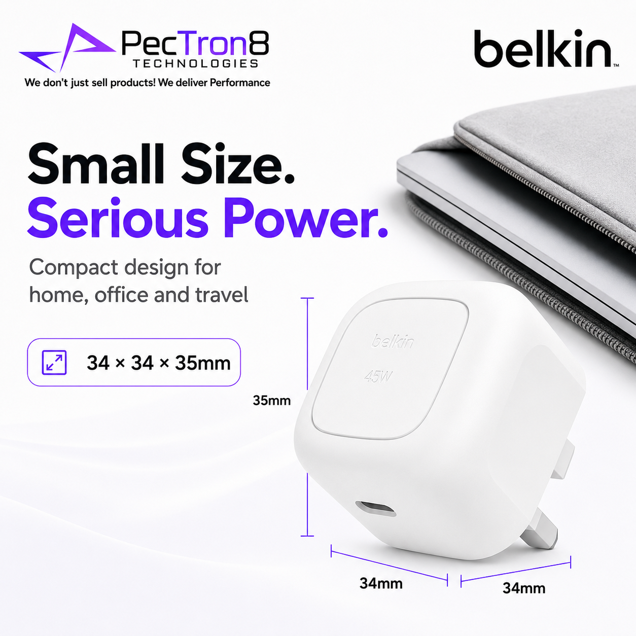 Belkin WCA013 Compact 45W USB-C Charger for iPhone, Samsung, iPad & Laptop