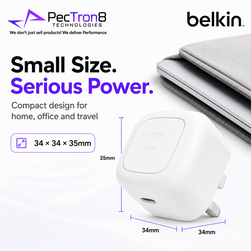 Belkin WCA013 Compact 45W USB-C Charger for iPhone, Samsung, iPad & Laptop