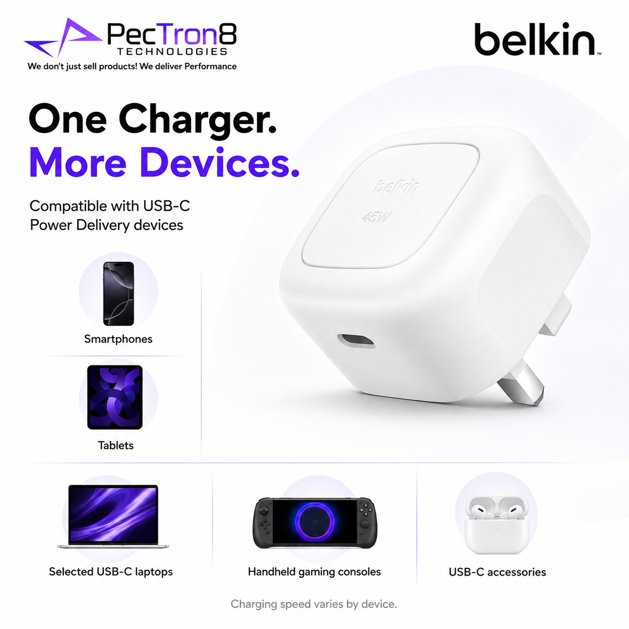 Belkin WCA013 Compact 45W USB-C Charger for iPhone, Samsung, iPad & Laptop