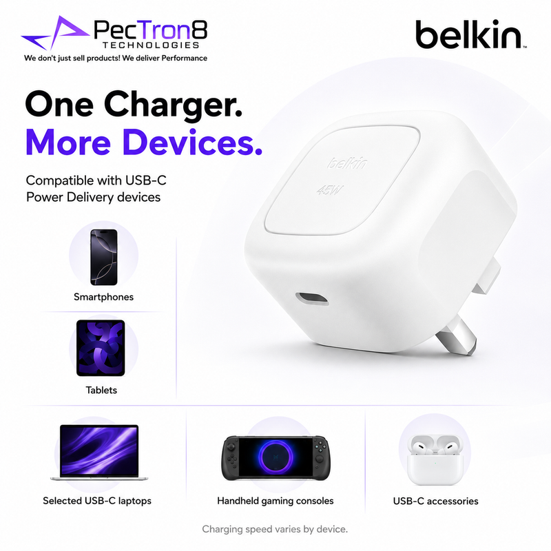 Belkin WCA013 Compact 45W USB-C Charger for iPhone, Samsung, iPad & Laptop
