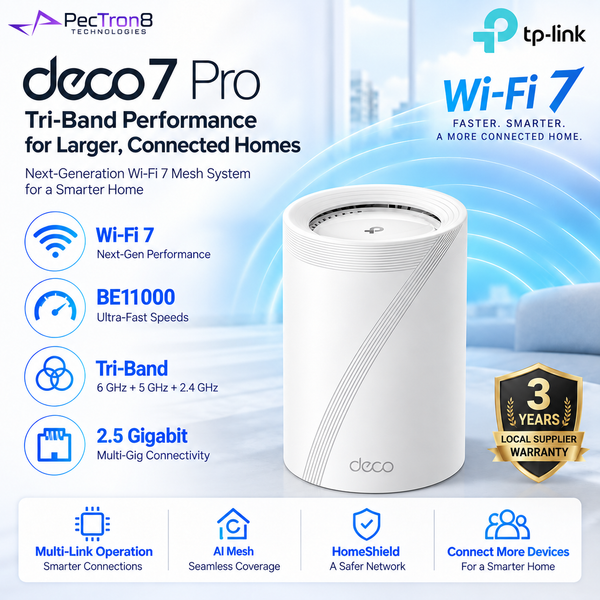 TP-Link Deco BE65 Pro BE11000 Whole Home Mesh Wi-Fi 7 System – Tri-Band, 4×2.5GbE, AI Mesh, Multi-Link Operation