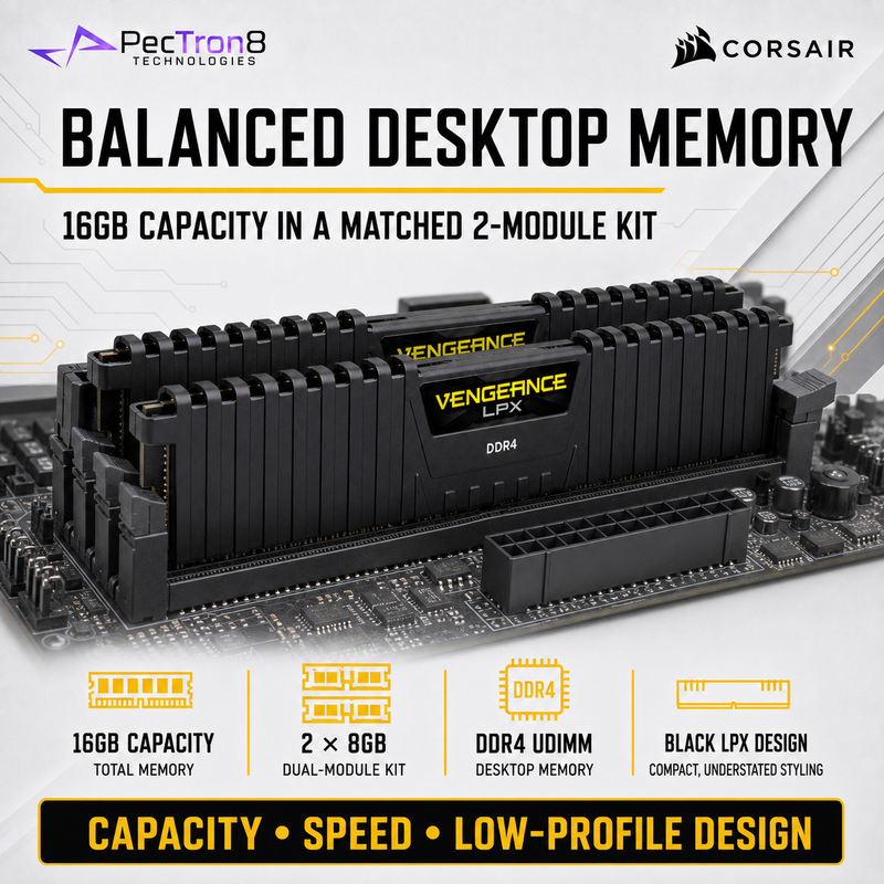 CORSAIR VENGEANCE LPX 16GB (2×8GB) DDR4 3600MT/s CL18 Desktop Memory Kit – Black | CMK16GX4M2D3600C18