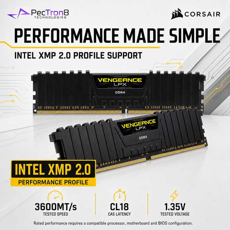 CORSAIR VENGEANCE LPX 16GB (2×8GB) DDR4 3600MT/s CL18 Desktop Memory Kit – Black | CMK16GX4M2D3600C18