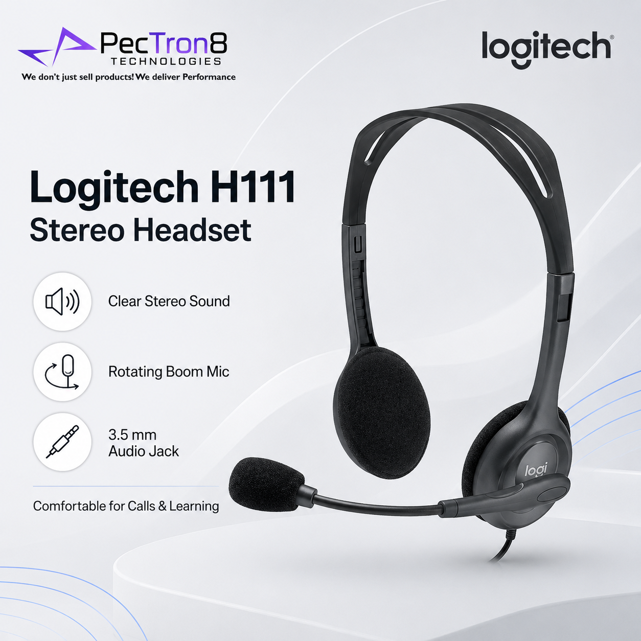 Logitech H111 Multi-Device Wired Headset with Foam Ear Pads and Flexible Rotating Mic