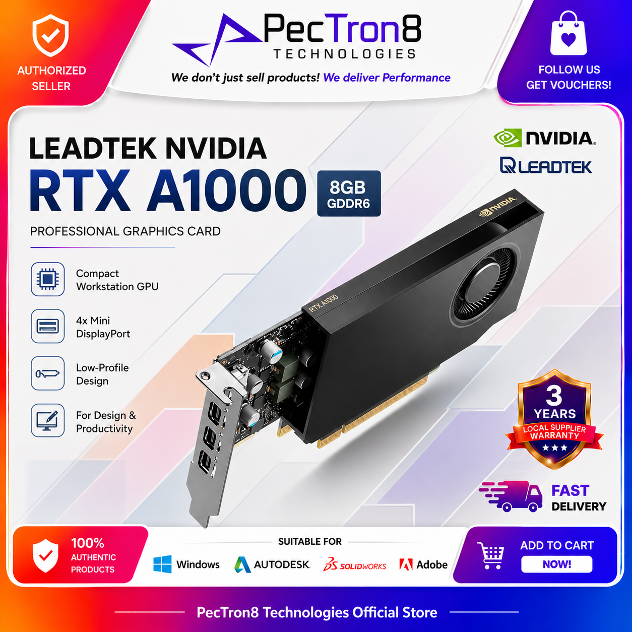 NVIDIA RTX A1000 8GB GDDR6 PCIe Gen4 x8 Workstation Graphics Card