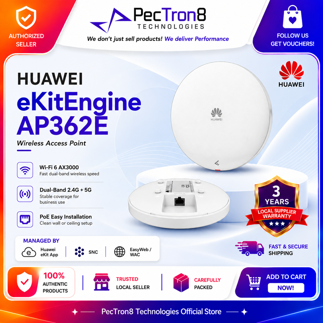 Huawei eKitEngine AP362E AX3000 WiFi 6 Dual-Band PoE Wireless Access Point