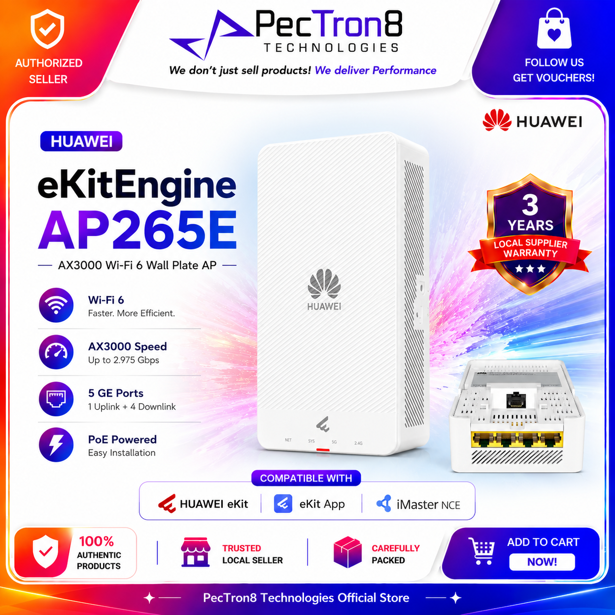Huawei AP265E Wi-Fi 6 AX3000 Dual-Band Wall Plate Wireless Access Point