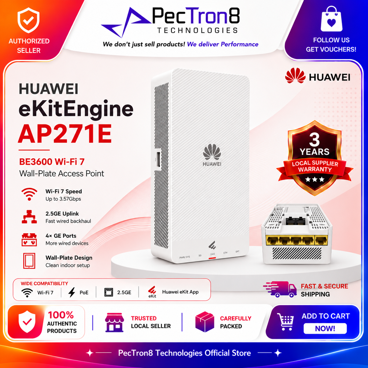 Huawei eKitEngine AP271E BE3600 Wi-Fi 7 Wall Plate Access Point