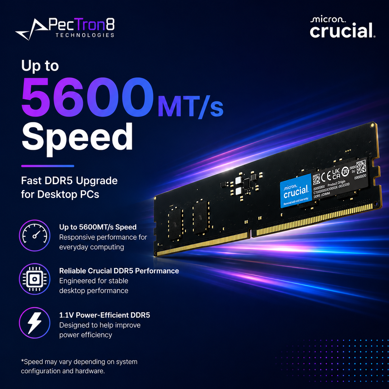 Crucial 64GB DDR5-5600 UDIMM Desktop RAM 288-Pin PC5-44800 Non-ECC Memory