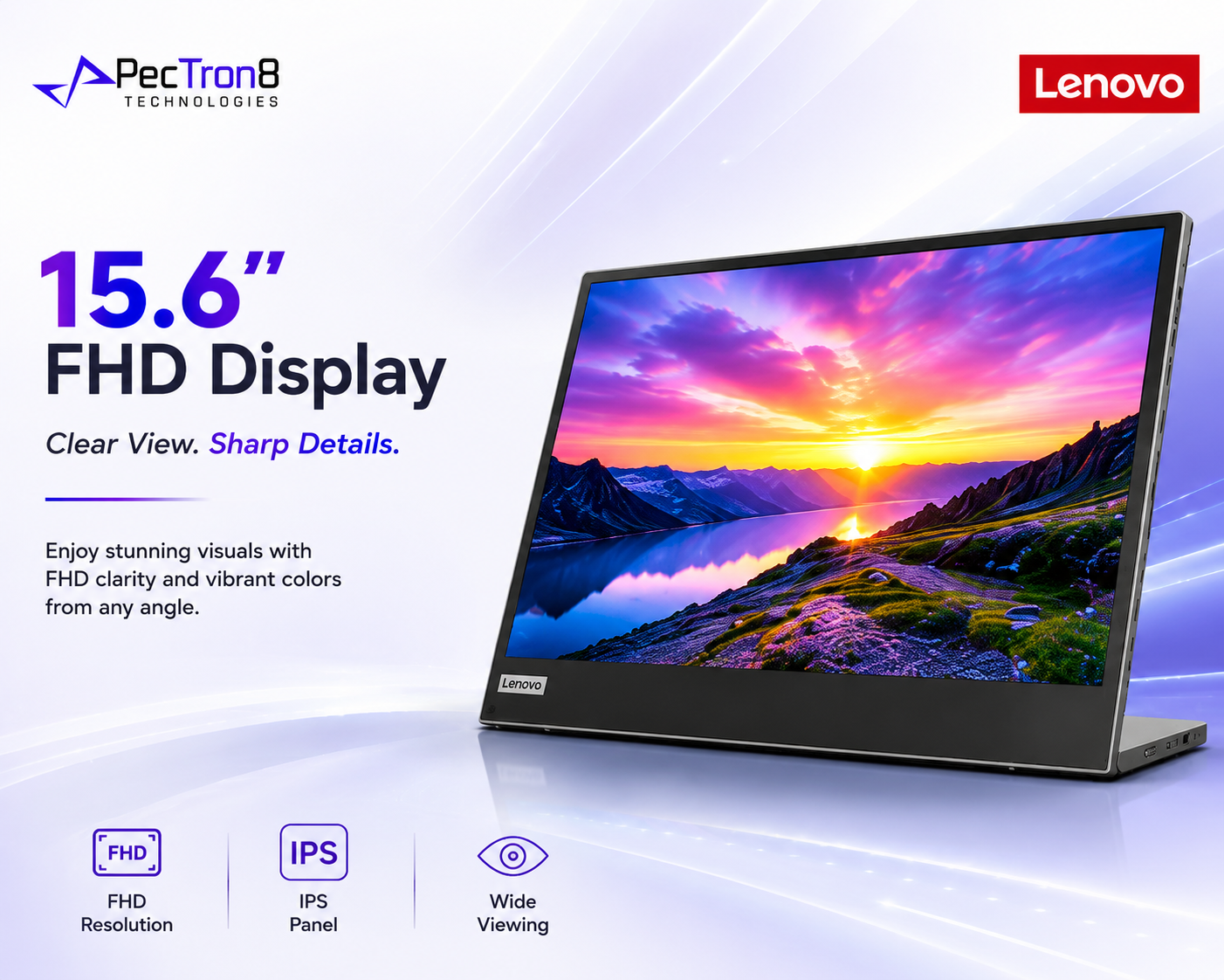 Lenovo L15 15.6 Inch FHD Portable Monitor USB-C Plug & Play Ultra-Slim IPS Display