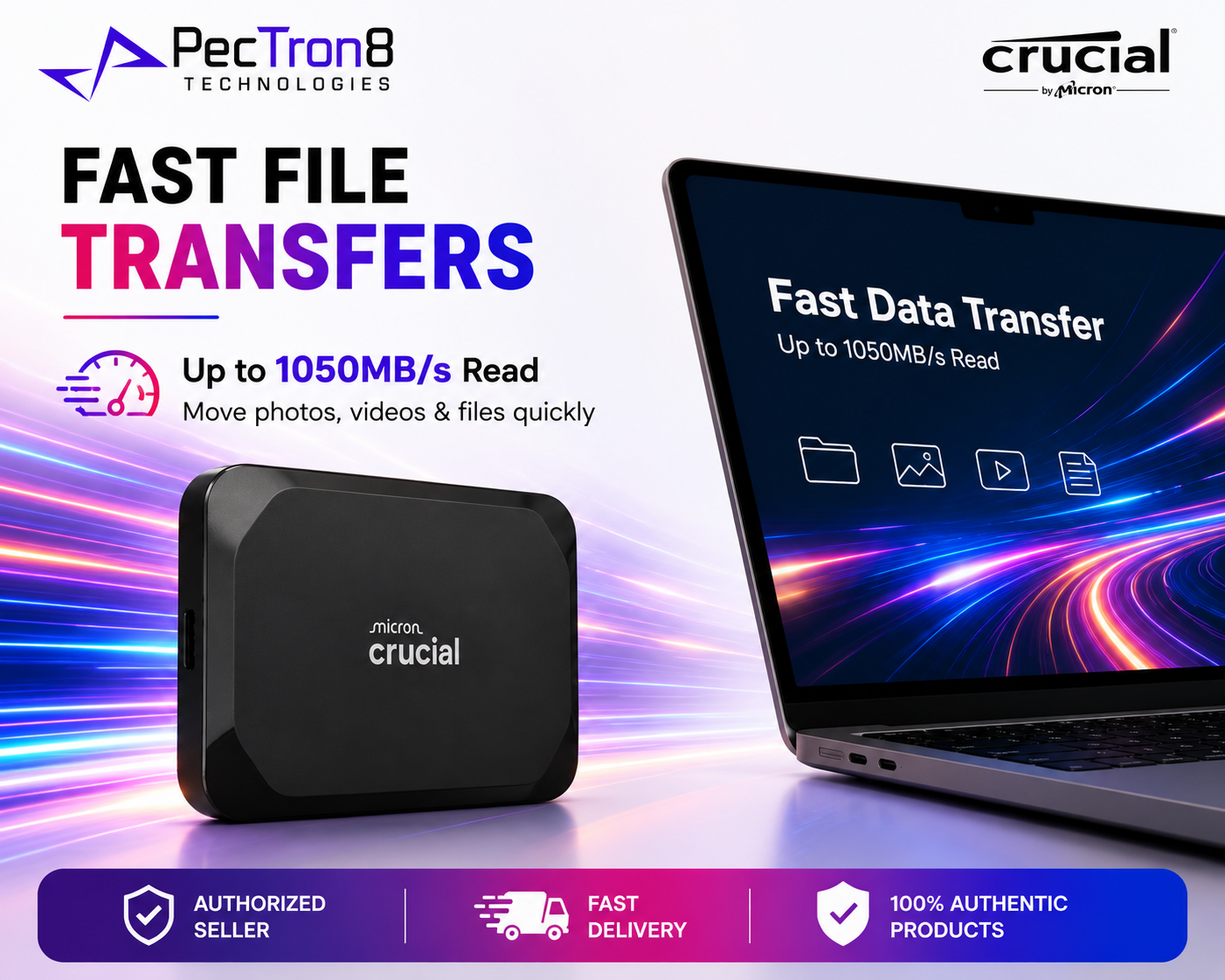 Crucial X9 4TB Portable SSD USB-C External Solid State Drive Up to 1050MB/s Read for Laptop PC Mac Android