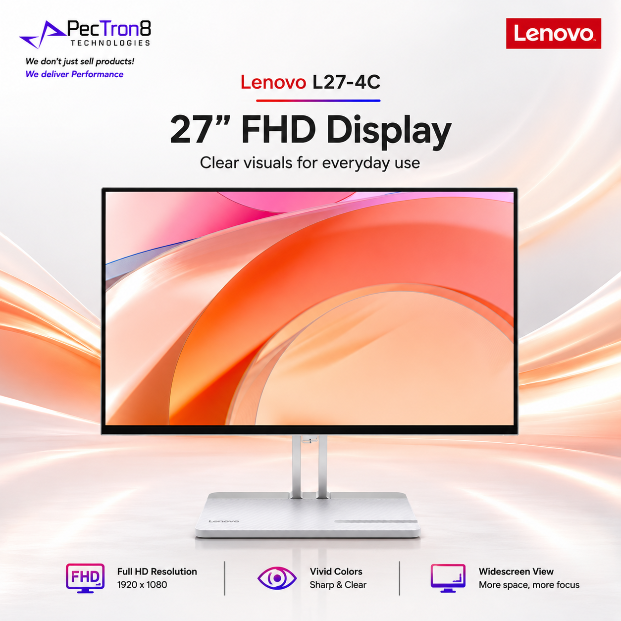Lenovo L27-4C FHD 27 Inch Monitor for PC Laptop Office Study Home Use with HDMI VGA