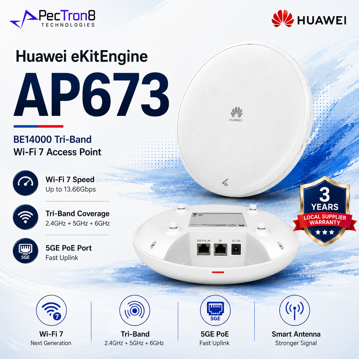 Huawei eKitEngine AP673 WiFi 7 Tri-Band Wireless Access Point 13.66Gbps 5GE PoE