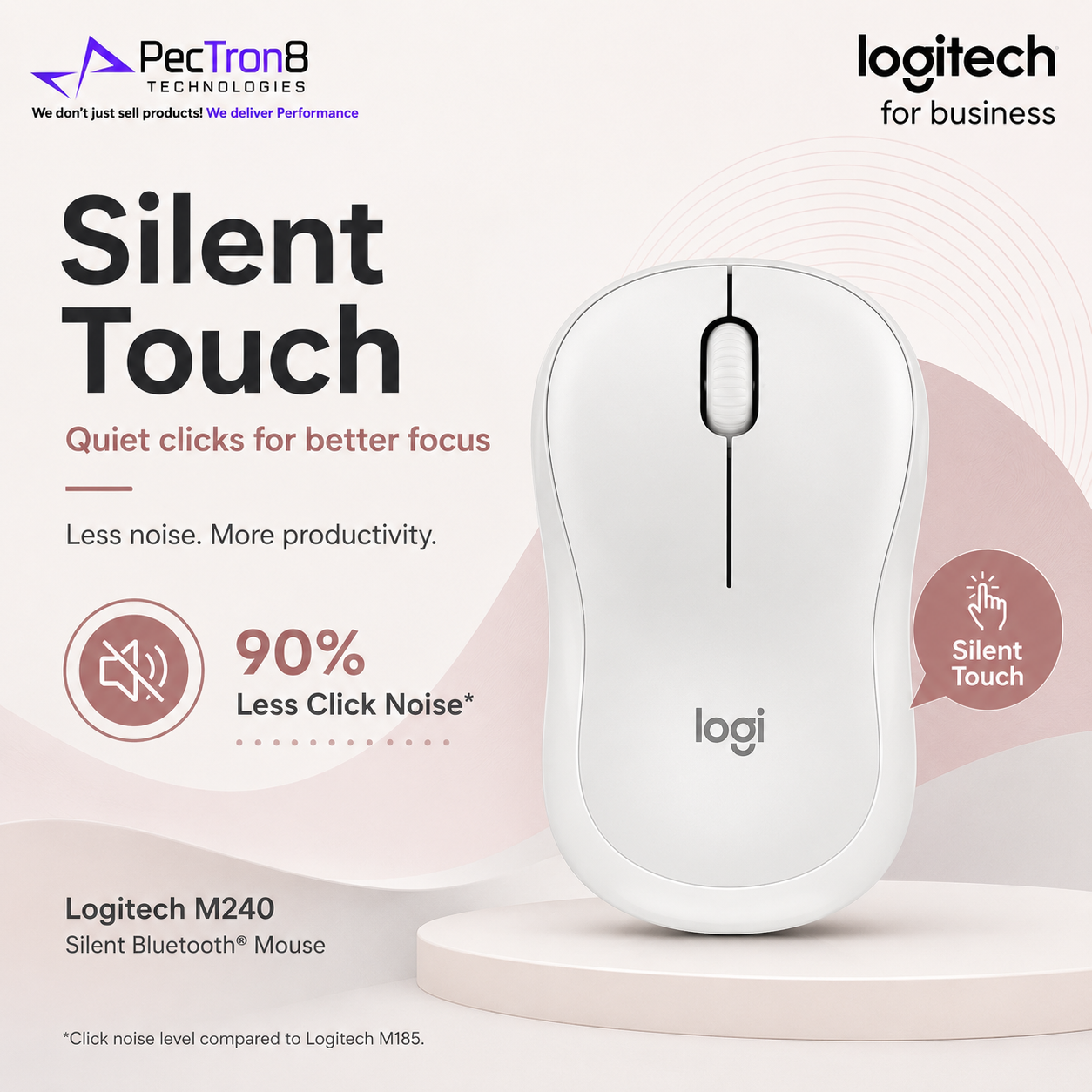 Logitech M240 Silent Wireless Mouse, Off White / Graphite / Rose, Compact Bluetooth Mouse