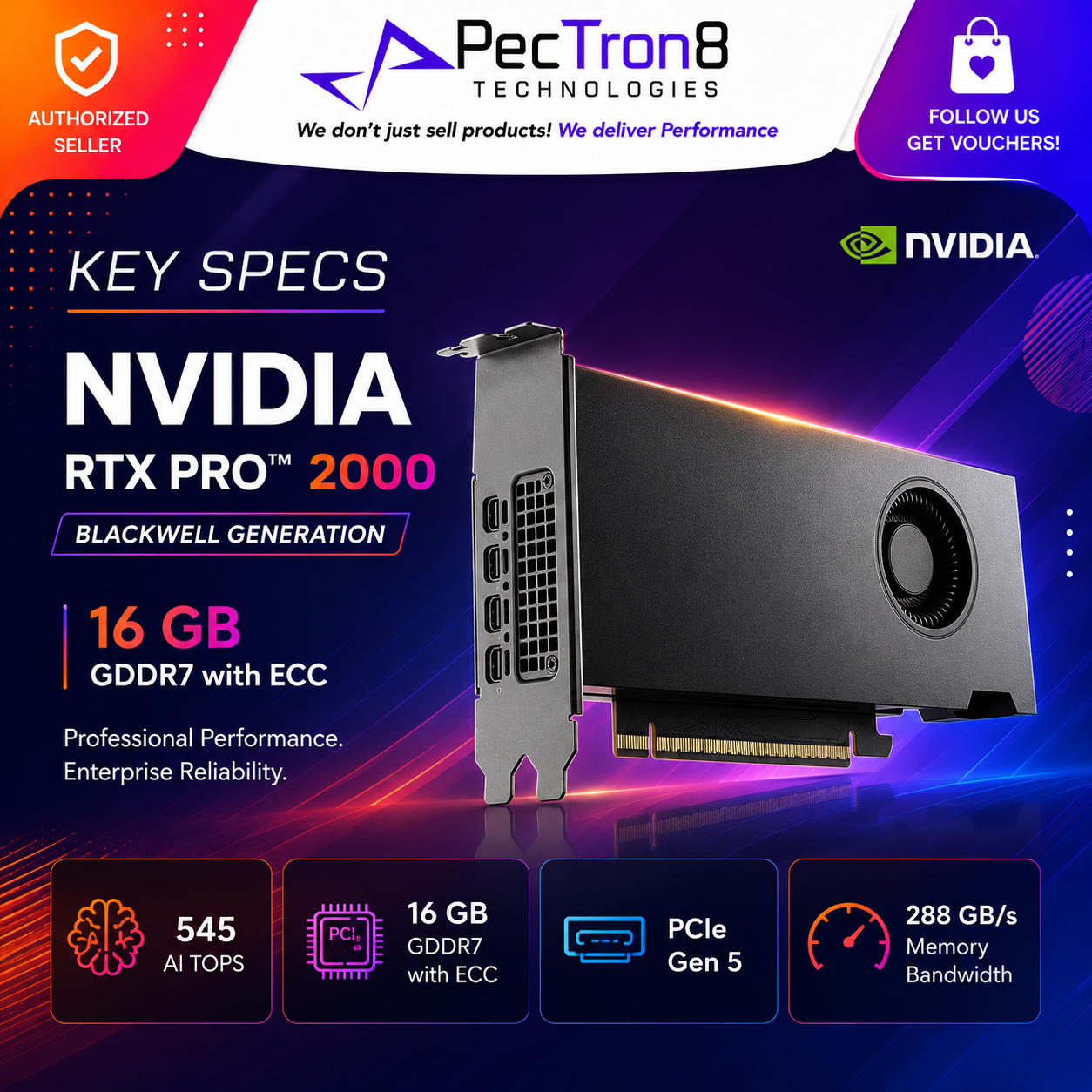 NVIDIA RTX PRO 2000 Blackwell 16GB GDDR7 ECC Workstation Graphics Card