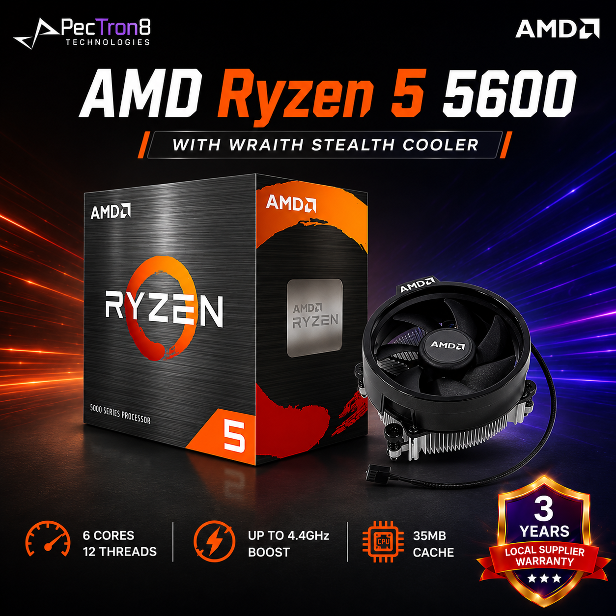 AMD Ryzen 5 5600 Processor with Wraith Stealth Cooler AM4 6 Core 12 Thread 4.4GHz 35MB Cache