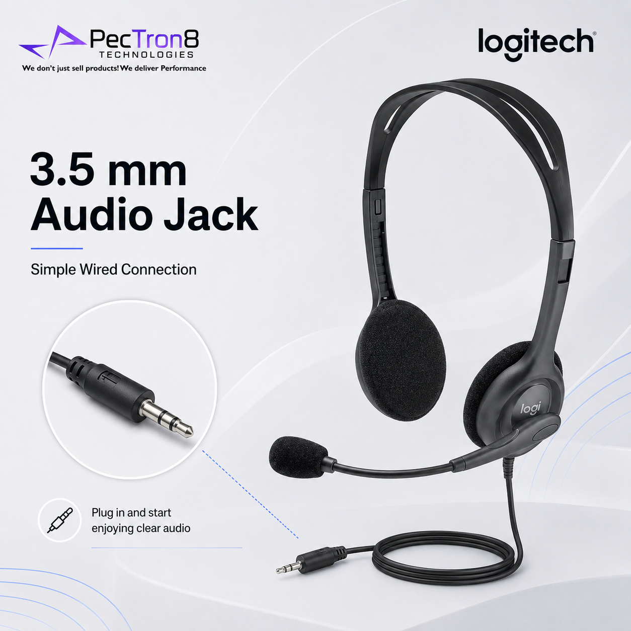 Logitech H111 Multi-Device Wired Headset with Foam Ear Pads and Flexible Rotating Mic