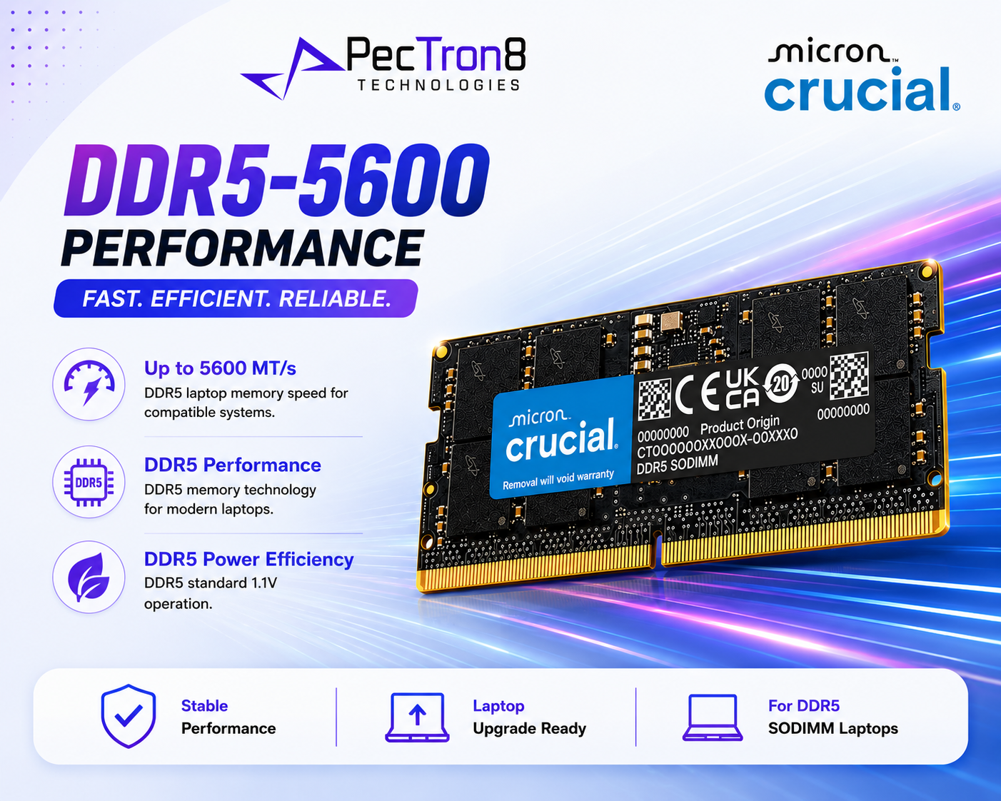 Crucial DDR5 5600MT/s Laptop RAM SODIMM 16GB 32GB 64GB Memory Upgrade