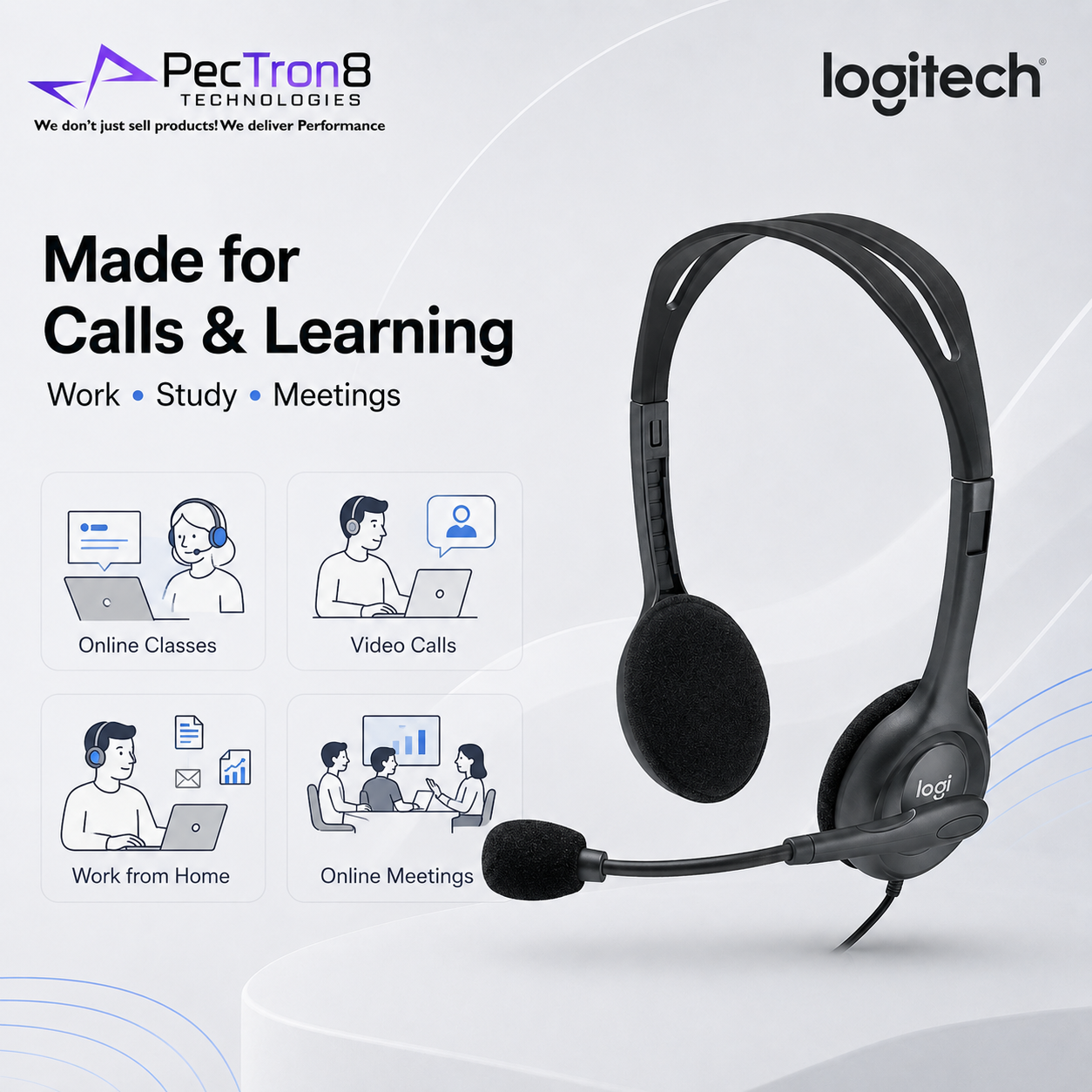 Logitech H111 Multi-Device Wired Headset with Foam Ear Pads and Flexible Rotating Mic