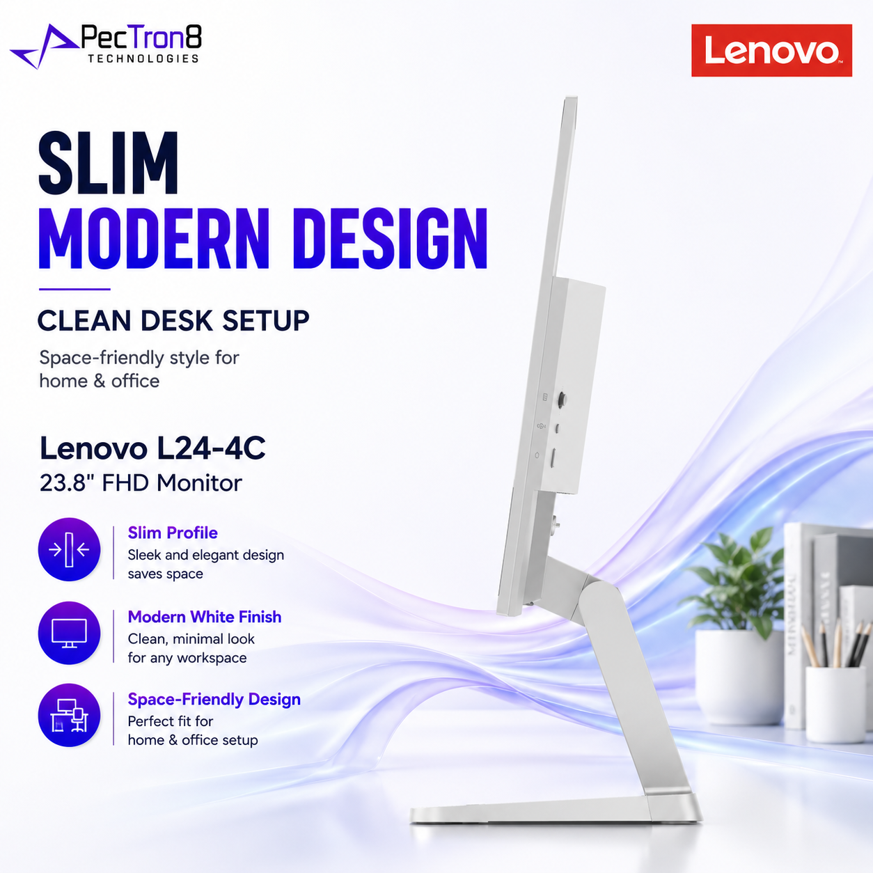 Lenovo L24-4C 23.8 Inch FHD Monitor HDMI VGA Audio Out Tilt Stand