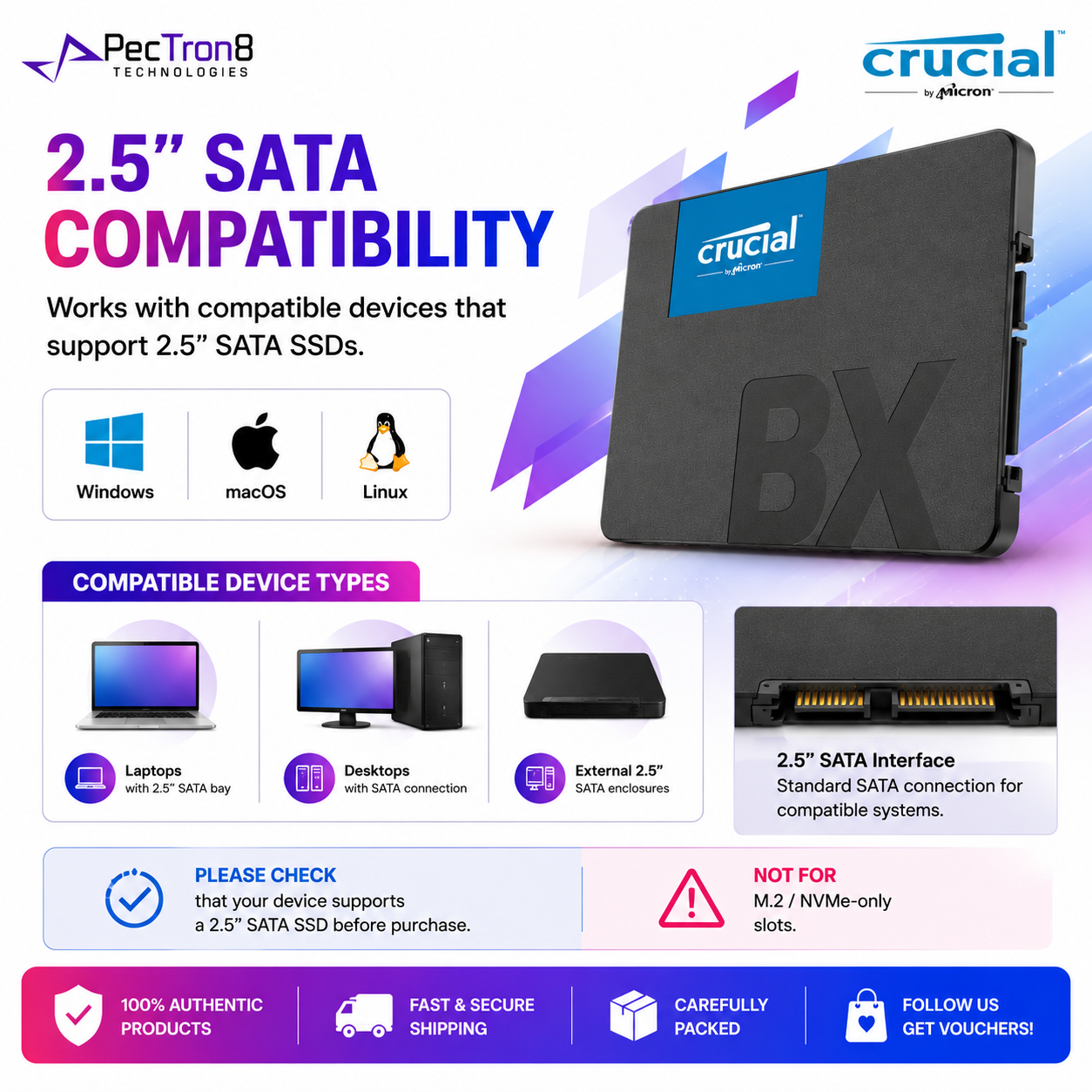 Crucial BX500 2TB 2.5” SATA SSD 3D NAND Internal Solid State Drive for Laptop Desktop