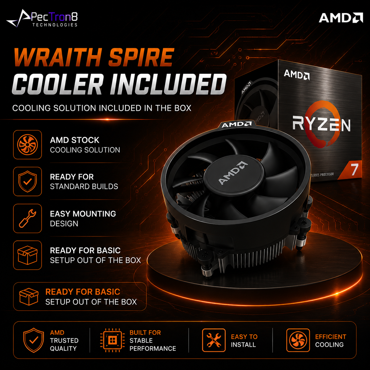 AMD Ryzen 7 5700 Desktop Processor 8 Cores 16 Threads AM4 Up to 4.6GHz with Wraith Spire Cooler