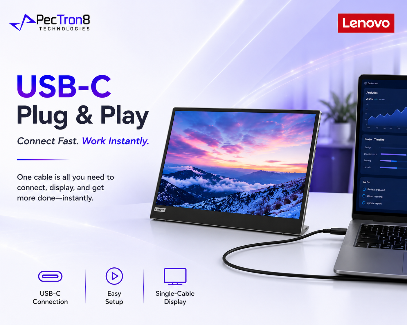 Lenovo L15 15.6 Inch FHD Portable Monitor USB-C Plug & Play Ultra-Slim IPS Display