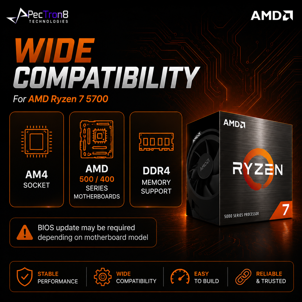 AMD Ryzen 7 5700 Desktop Processor 8 Cores 16 Threads AM4 Up to 4.6GHz with Wraith Spire Cooler