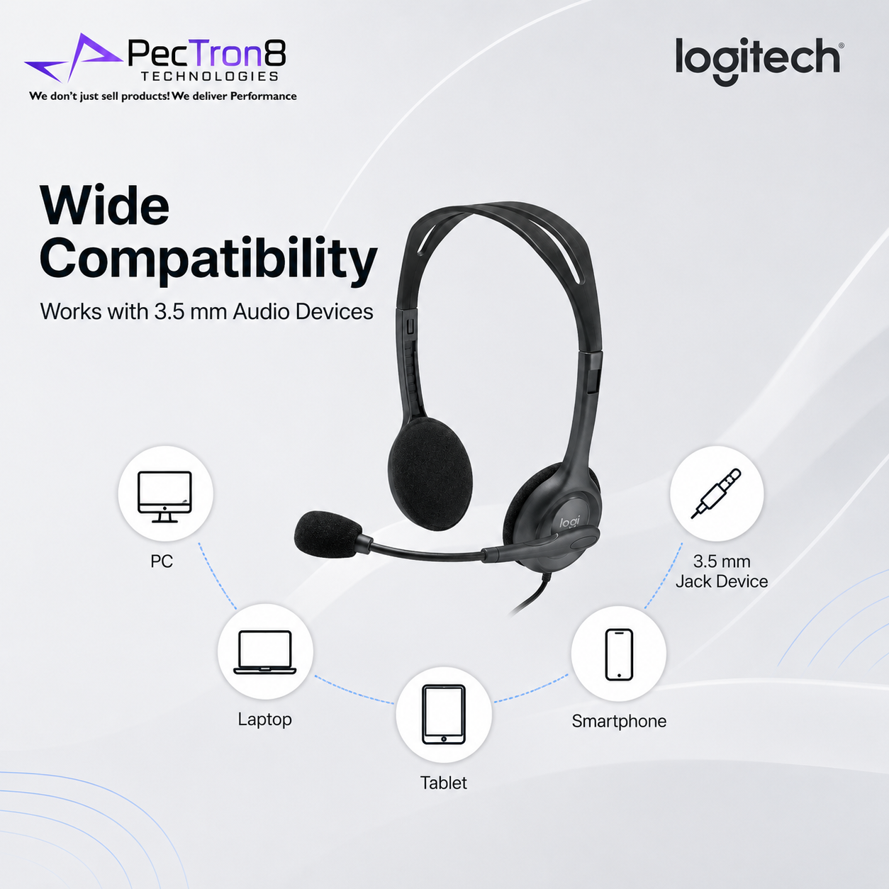 Logitech H111 Multi-Device Wired Headset with Foam Ear Pads and Flexible Rotating Mic