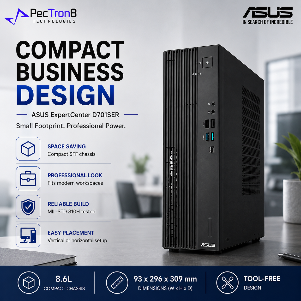 ASUS ExpertCenter D7 Small Form Factor PC i7-14700 16GB DDR5 1TB NVMe SSD Win 11 Pro