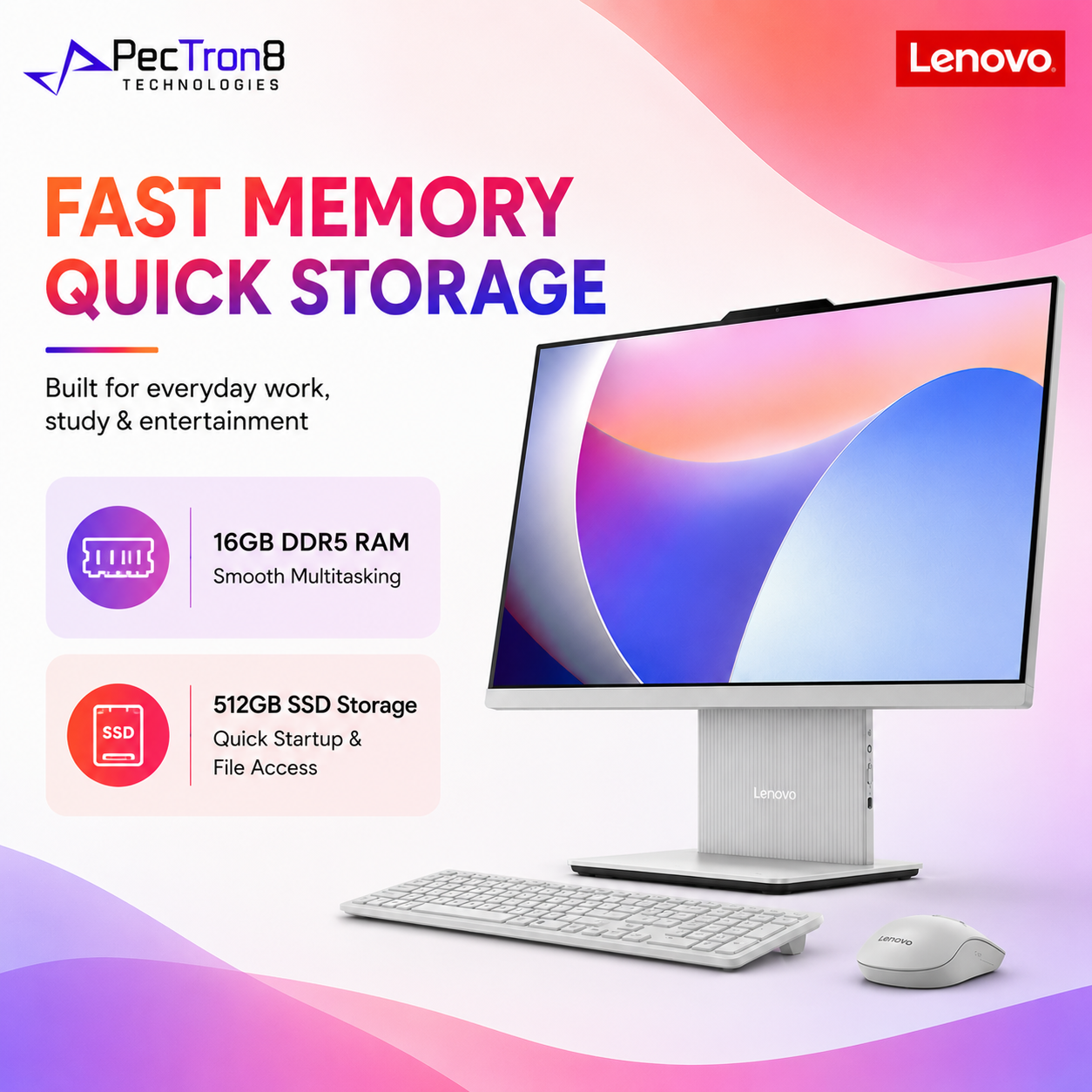 Lenovo IdeaCentre AIO 27IRH9 27” FHD IPS All-in-One PC i5-13420H 16GB DDR5 512GB SSD Win11 Wireless Keyboard Mouse