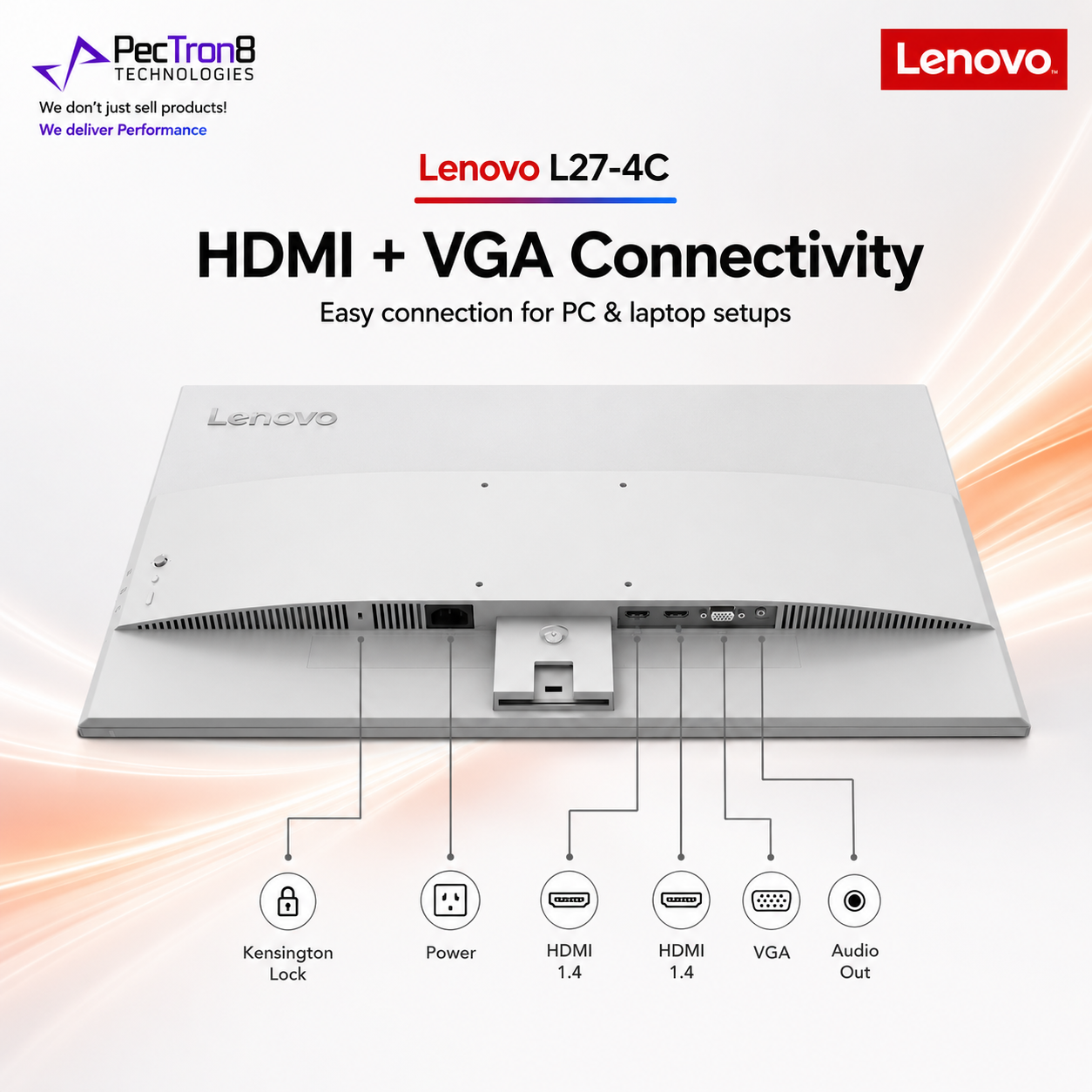 Lenovo L27-4C FHD 27 Inch Monitor for PC Laptop Office Study Home Use with HDMI VGA