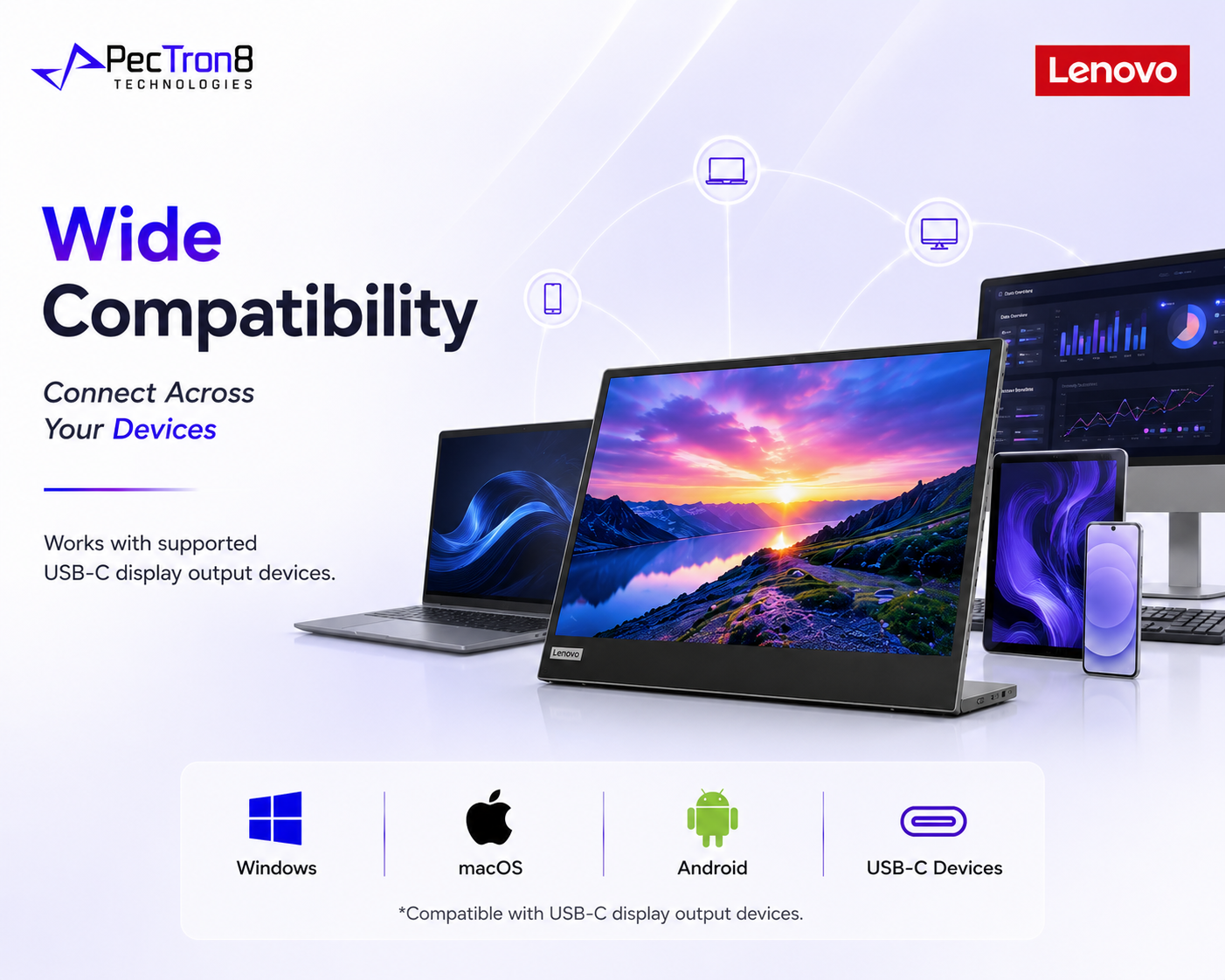 Lenovo L15 15.6 Inch FHD Portable Monitor USB-C Plug & Play Ultra-Slim IPS Display