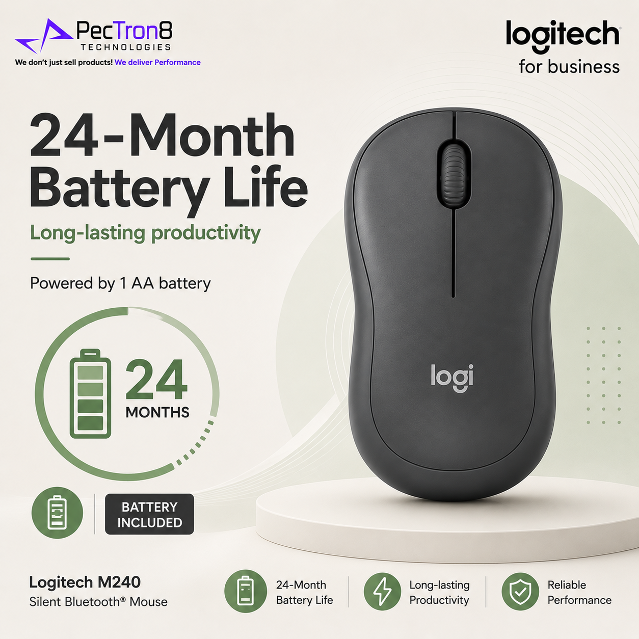 Logitech M240 Silent Wireless Mouse, Off White / Graphite / Rose, Compact Bluetooth Mouse