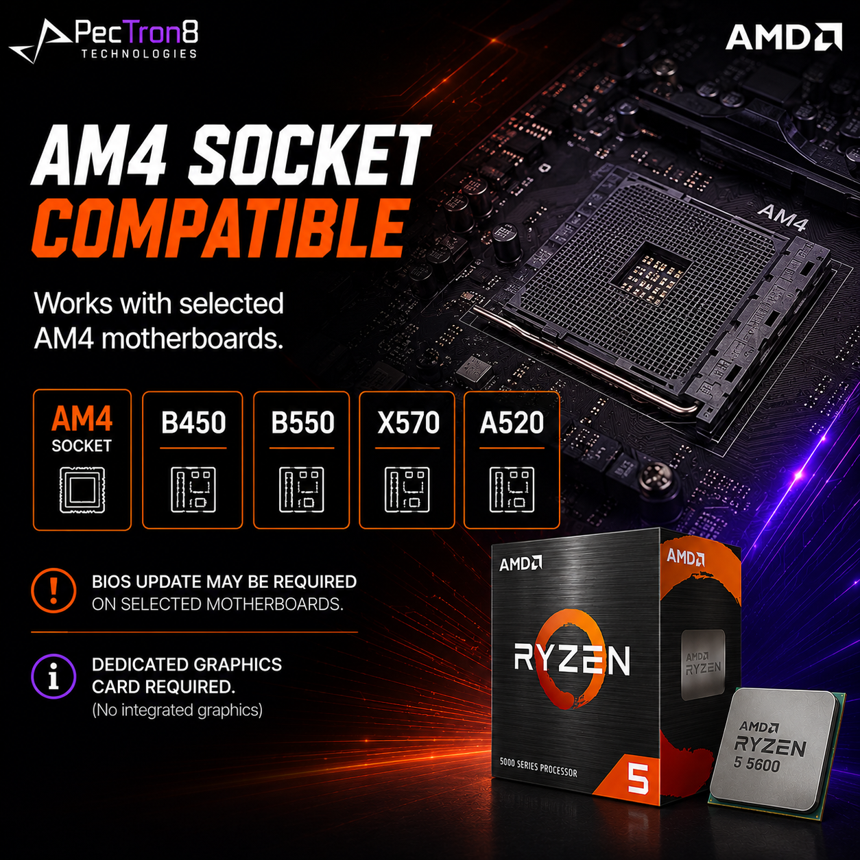 AMD Ryzen 5 5600 Processor with Wraith Stealth Cooler AM4 6 Core 12 Thread 4.4GHz 35MB Cache