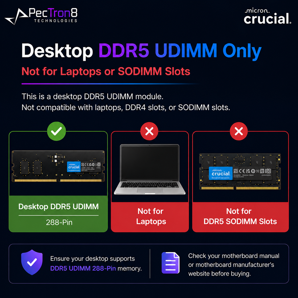 Crucial 64GB DDR5-5600 UDIMM Desktop RAM 288-Pin PC5-44800 Non-ECC Memory