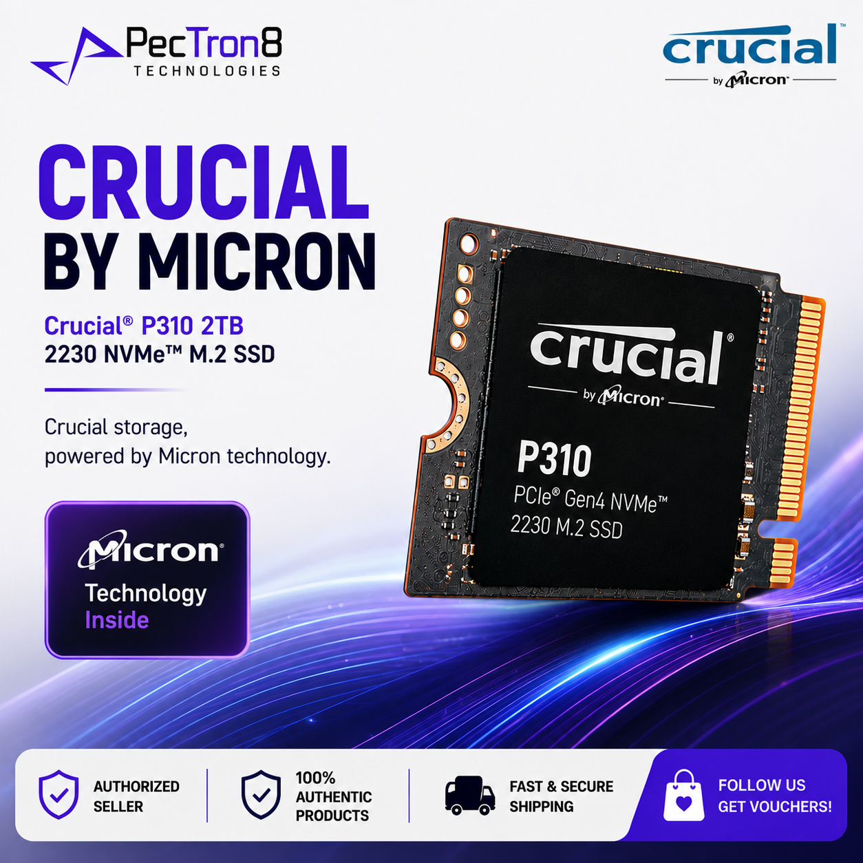 Crucial P310 2TB PCIe Gen4 NVMe M.2 2230 SSD for Compatible Handhelds, Laptops & Mini PCs