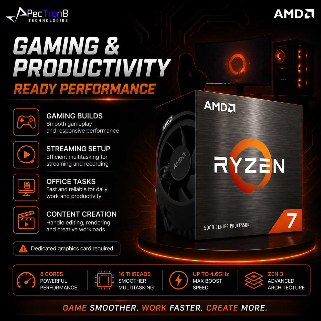 AMD Ryzen 7 5700 Desktop Processor 8 Cores 16 Threads AM4 Up to 4.6GHz with Wraith Spire Cooler