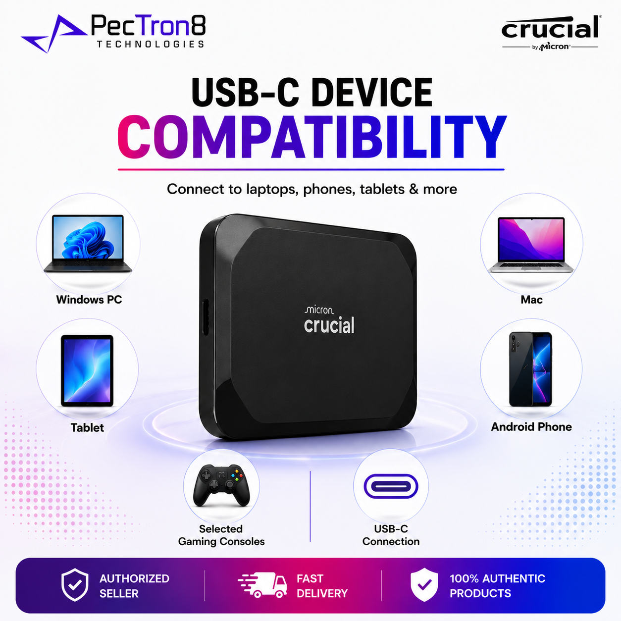 Crucial X9 4TB Portable SSD USB-C External Solid State Drive Up to 1050MB/s Read for Laptop PC Mac Android