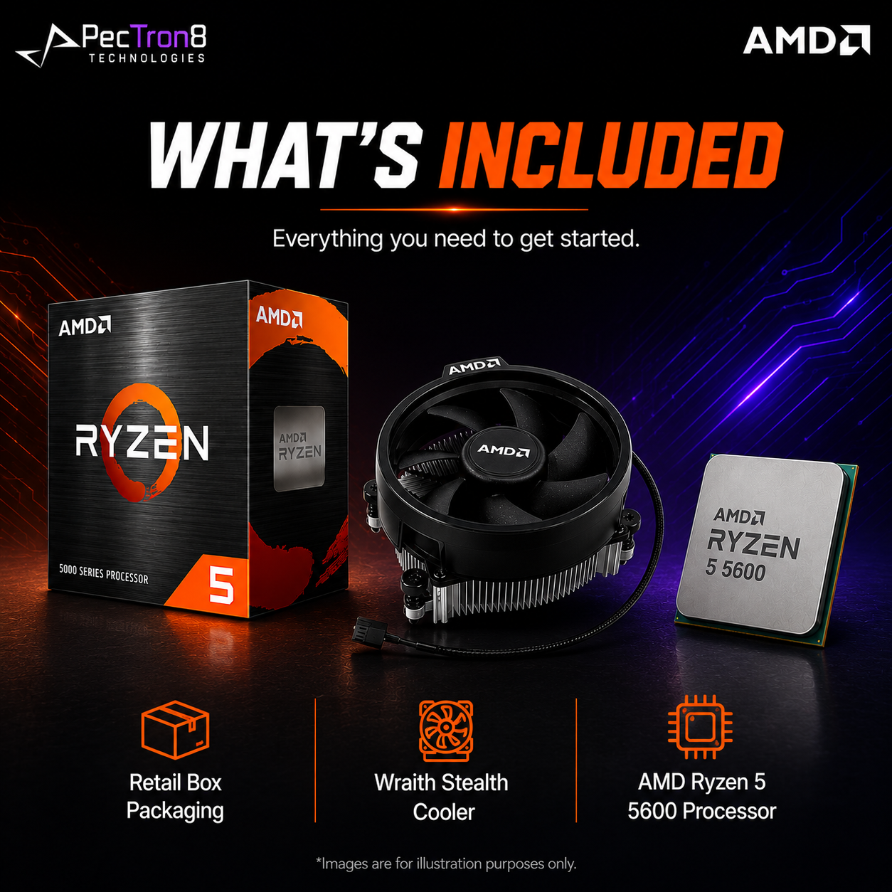 AMD Ryzen 5 5600 Processor with Wraith Stealth Cooler AM4 6 Core 12 Thread 4.4GHz 35MB Cache
