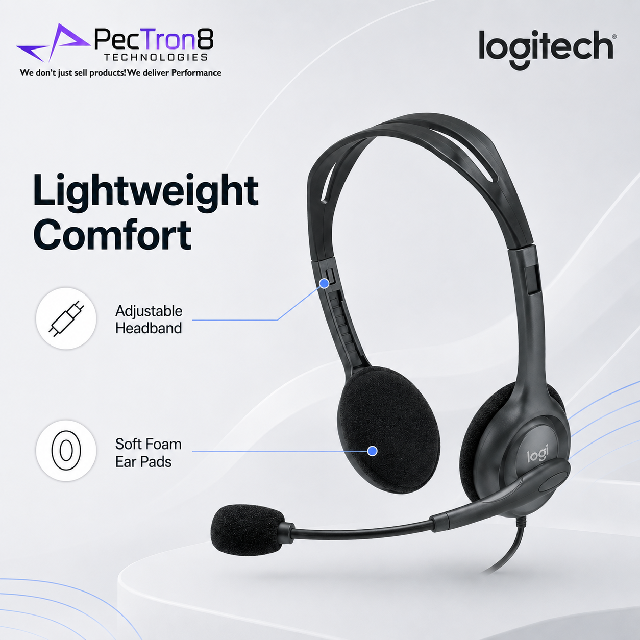 Logitech H111 Multi-Device Wired Headset with Foam Ear Pads and Flexible Rotating Mic